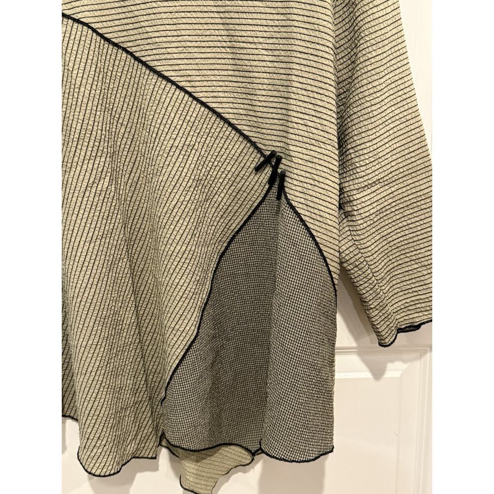 Habitat Tunic Top Green Striped Textured Chopstick Buttons Lagenlook Artsy XL - Picture 3 of 7